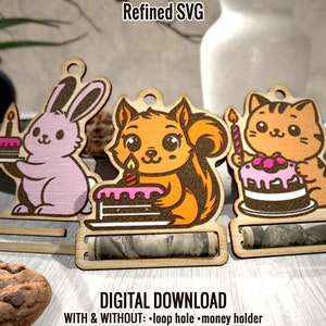 Birthday Money Holder SVG: Cat, Rabbit, Squirrel Designs (Digital Download)
