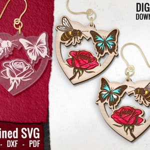 Biene, Schmetterling & Rosenohrring SVG: Laser Cut Files (Digitaler Download)