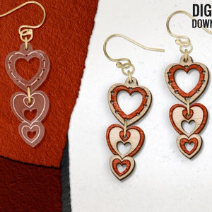 Heart Earring SVG, Heart Dangle Laser Engraved Digital Download, Valentine Wood Earring File, Laser Cut File, Glowforge, Commercial Use