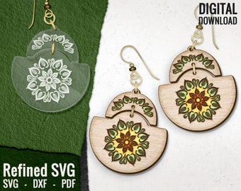 Blommig örhänge SVG, blomma lasergraverade örhängesfiler, blomma träörhänge SVG, blommig akryl örhänge SVG, Glowforge, kommersiellt bruk