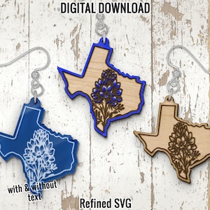 Archivos SVG para aretes de la flor del estado de Texas, Archivos para aretes de Texas, Archivos SVG para aretes de Texas Blue Bonnet, Archivos SVG para aretes de Texas, Archivos para aretes de madera de Texas, Uso comercial