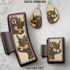 Highland Cow Hair Clips, Matching Highland Cow Earring SVG File Set, Cattle Hair Clip Files, Cow Earring SVG Files, Cow Claw Hair Clip Set