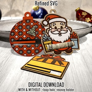 Christmas Money Holder SVG, 3 Christmas Money Clip SVG, Santa Cash Holder SVG, Christmas Money Holder Ornament File, Money Ornament File