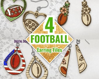 Pacote SVG de Brincos de Futebol: 4 Arquivos de Corte para Brincos Esportivos (Download Digital)