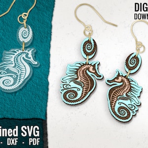 Seepferdchen Ohrring SVG, Sealife Laser Cut Design-Datei, Seepferdchen Laser Cut-Datei, Holz Ohrring SVG, Acryl Ohrring SVG, Glowforge, kommerzielle Nutzung