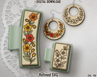 Floral Hair Clip & Earring SVG Laser Cut File Set (Digital Download)