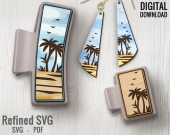 Strand Palme Haarspange & Ohrringe SVG Laser File Set (Digitaler Download)