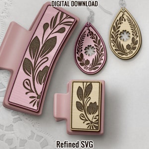 Flower Hair Clips, Flower Earring SVG File, Floral 2 Hair Clip Files, Flowers Earring SVG, Flowers Set of Claw Hair Clip Design