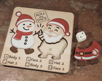 Christmas Roll the Dice Puzzle SVG – Snowman and Santa Holiday Laser Cut File, Digital Download