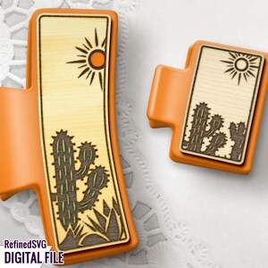 Texas Cactus Hair Clip Lasergesneden SVG-bestand – woestijnbotanisch vectorontwerp voor lasergravure op haar- en klauwclips, digitale download