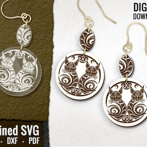 2 Luchse Ohrring SVG, Katzenförmige Laser geschnitten Ohrring-Datei, Katzen Holz Ohrring SVG, Ohrring-Design-Dateien, Acrylohrring SVG, kommerzielle Nutzung