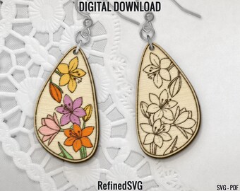 Blommig örhänge SVG: Vårblomma Blomma Fil (Digital Nedladdning)