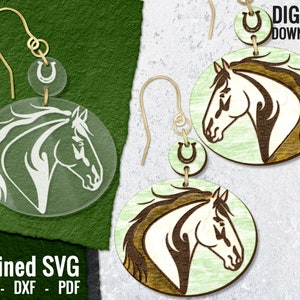Horse Earring SVG, Animal Glowforge Earring File, Laser Engraved Keychain File, Digital Cut File, Animal Wood Earring File, Commercial Use