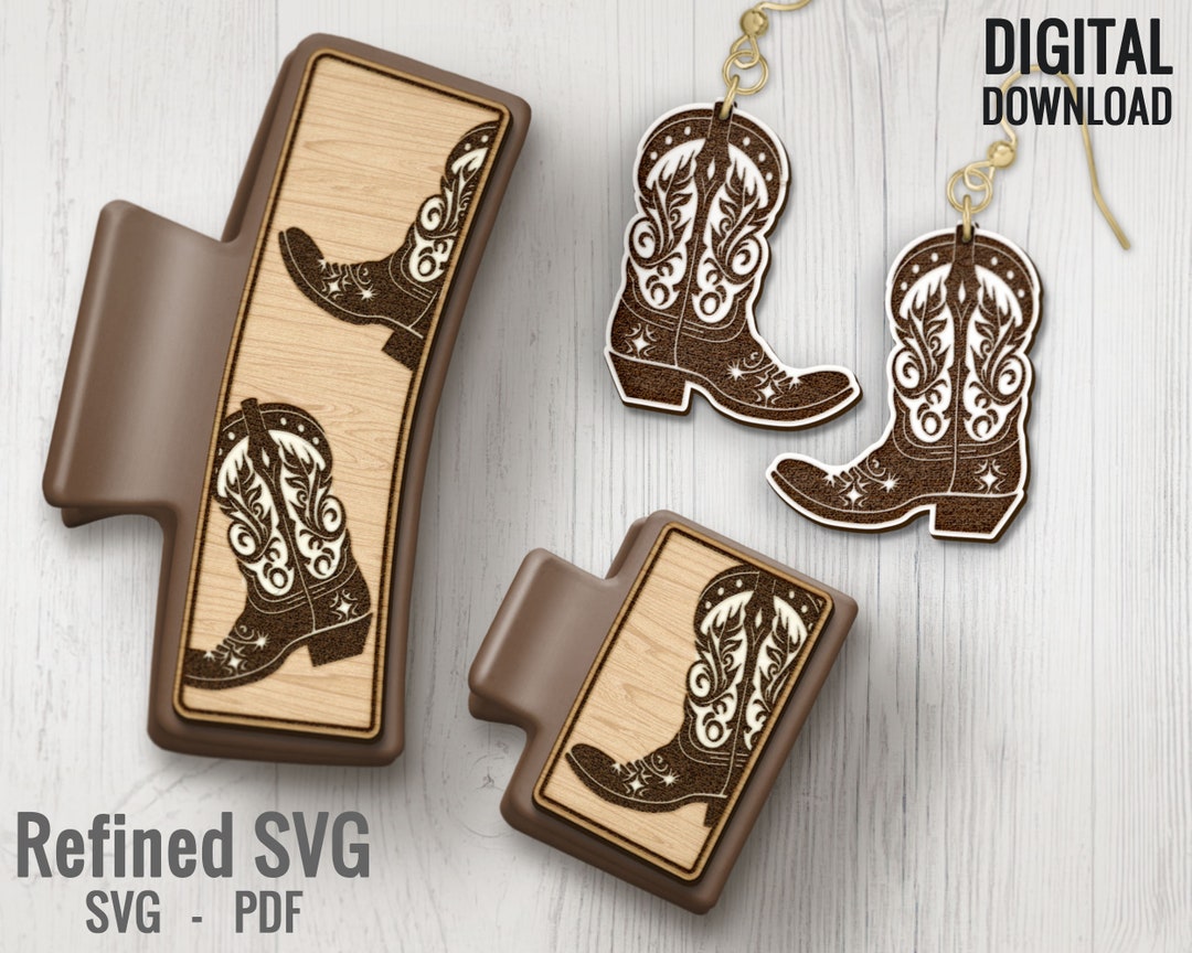 Cowboy Boots Hair Clips Matching Earring SVG File Set, 2 Western Hair