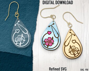 Nurse Teardrop Earring SVG: Stethoscope Laser Cut File (Digital Download)