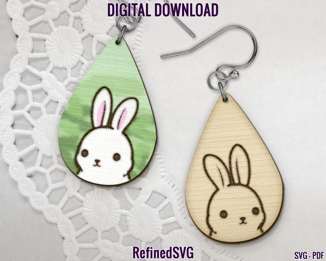 Rabbit Earrings SVG File, Laser Cut Bunny Earrings, Cute Bunny Dangle ...