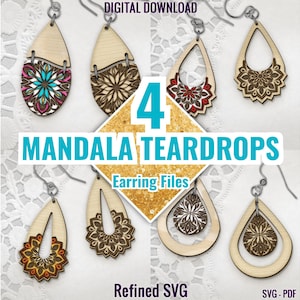 Mandala Earring SVG Bundle: 4 Laser Cut Files (Digital Download)