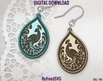 Peacock Earring SVG: Laser Cut Peafowl Design (Digital Download)