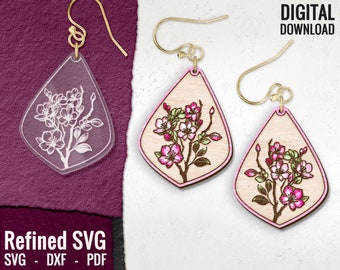 Vårörhänge SVG, Blommaörhängesfil, Blomma Akrylörhänge SVG, Blommig Träörhänge SVG, Blommig Laserskuren Örhängesfil, Kommersiellt Bruk