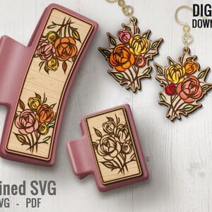Flower Bouquet Hair Clip & Earring SVG Laser Cut File Set (Digital Download)