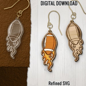Football on Fire Earring SVG, Football Earrings Files, Glowforge SVG, Sports Earring SVG, Football Wood Earring Files, Rugby Earring File