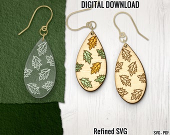 Fall Leaves Earring SVG, Leaves Earring Laser Cut File, Autumn Earring Digital Download, Leaf Acrylic Earring SVG, Glowforge, Commercial Use