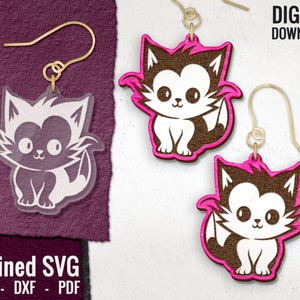Cute Kitten Earring SVG, Cat Laser Engraved Earring File, Animal Wooden Earring, Cat Laser File, Cat Earring SVG ,Glowforge, Commercial Use
