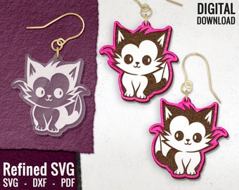 Cute Kitten Earring SVG, Cat Laser Engraved Earring File, Animal Wooden Earring, Cat Laser File, Cat Earring SVG ,Glowforge, Commercial Use