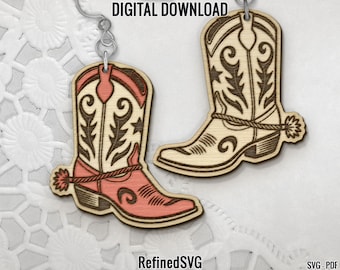 Cowboy Boots Earring SVG: Western Laser Cut File (Digital Download)
