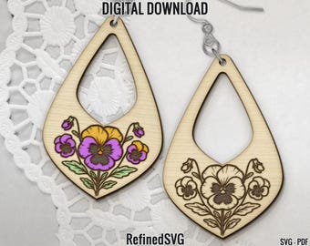 Pansies Earring SVG: Floral Laser Cut File (Digital Download)