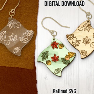 Autumn Leaves Earring SVG, Fall Leaves Earring Laser Cut File, Autumn Earring Digital Download, Fall Leaf Acrylic Earring SVG, Glowforge