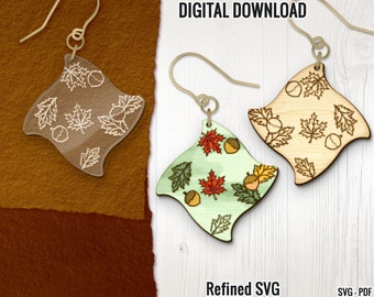 Autumn Leaves Earring SVG, Fall Leaves Earring Laser Cut File, Autumn Earring Digital Download, Fall Leaf Acrylic Earring SVG, Glowforge