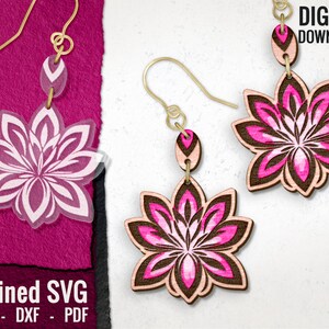 Flower Earring SVG, Floral Laser Engraved Earrings Digital Download, Hand Drawn, Laser Earring File, Flower Wood Earring SVG, Commercial Use