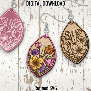 Spring Flowers Earring SVG, Blossom Earring File, Flower Acrylic Earring SVG, Floral Wood Earring SVG, Floral Laser Cut Earring File