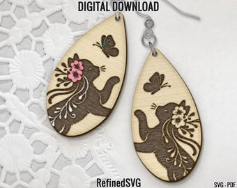 Kitten Earring SVG: Laser Cut Cat Keychain File (Digital Download)