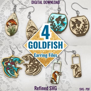 Goldfish Earring SVG Bundle: 4 Laser Cut Files (PDF, SVG)