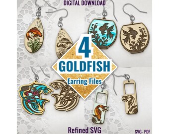 Goldfish Earring SVG Bundle: 4 Laser Cut Files (PDF, SVG)