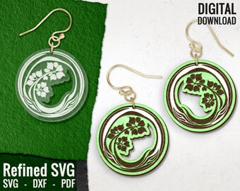 Blommig örhänge SVG, blommiga ornamentala träörhängesfiler, filer akryl örhänge SVG, laserskuren fil, Glowforge smycken, kommersiellt bruk