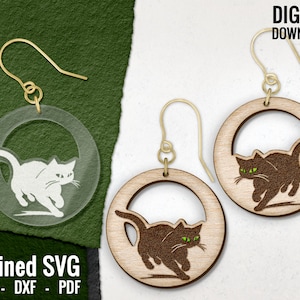 Laufende Katze Ohrring SVG, Kätzchen Laser gravierte Ohrring-Datei, Tier Holz Ohrring, Katze Laser Cut Datei, Laser Ohrring Datei, kommerzielle Nutzung