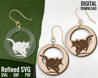 Running Cat Earring SVG, Kitten Laser Engraved Earring File, Animal Wooden Earring, Cat Laser Cut File, Laser Earring File, Commercial Use