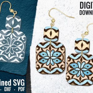 Abstract Floral 2 Part Laser Engraved Earrings Digital Download, Wood Earring SVG, Laser Engraved SVG, Glowforge, Commercial Use