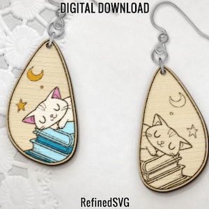 Cat and Books Earring SVG: School Earrings Files (Digital Download)