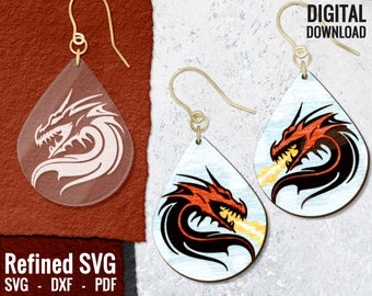 Dragon Earring SVG File: Laser Cut Jewelry Template (Digital Download)