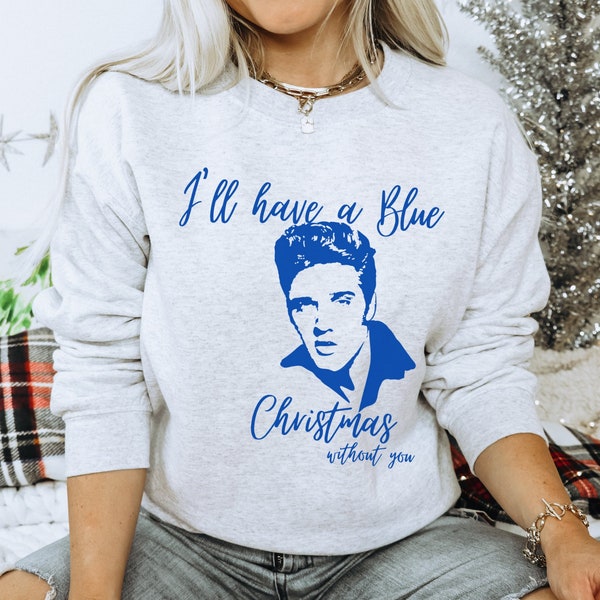 Christmas Elvis Sweatshirt,Christmas Sweatshirt,Christmas Sweater,Holiday Apparel,Christmas T-Shirt, Elvis Christmas,Blue Christmas Crewneck