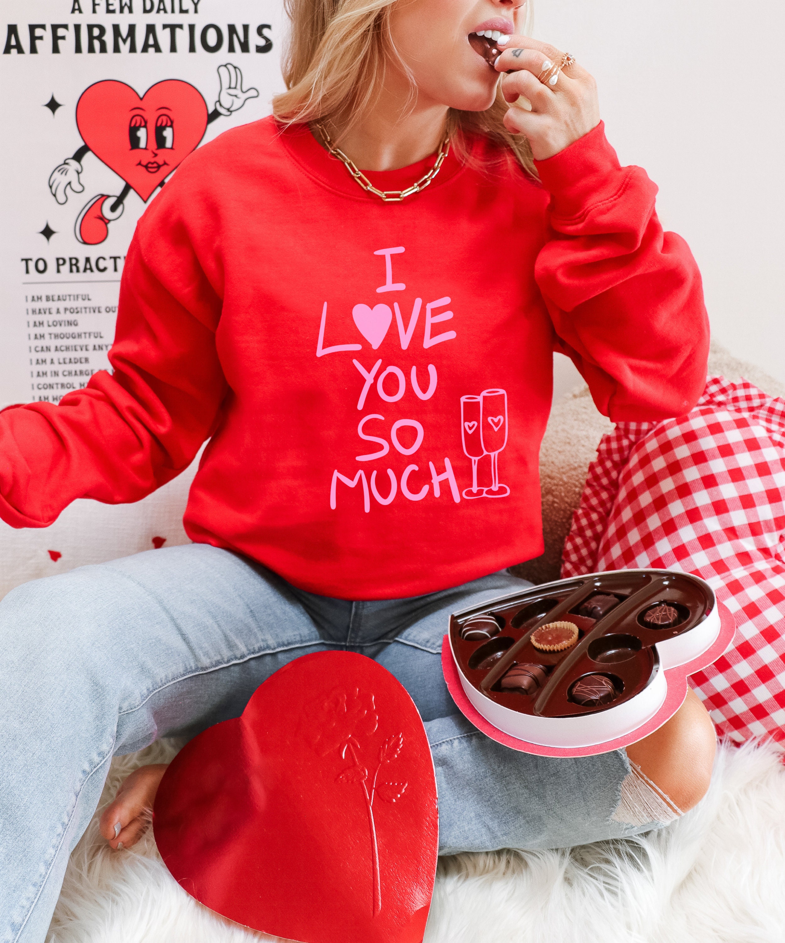 Valentine's Day Love Sequin Round Neck Knitted Sweatshirt