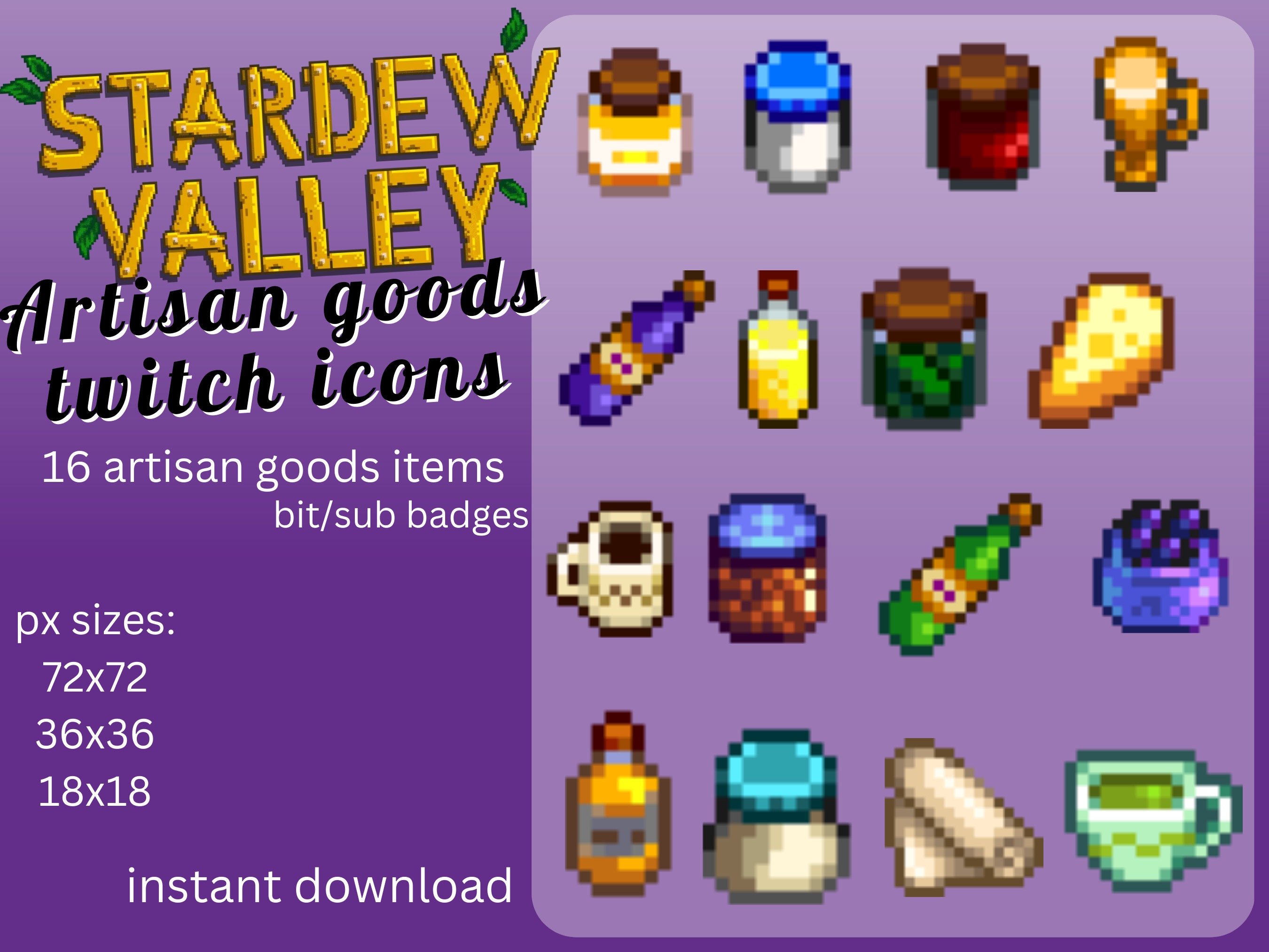 Stardew Valley Artisan Goods Twitch/Kick Sub/Bit Badges