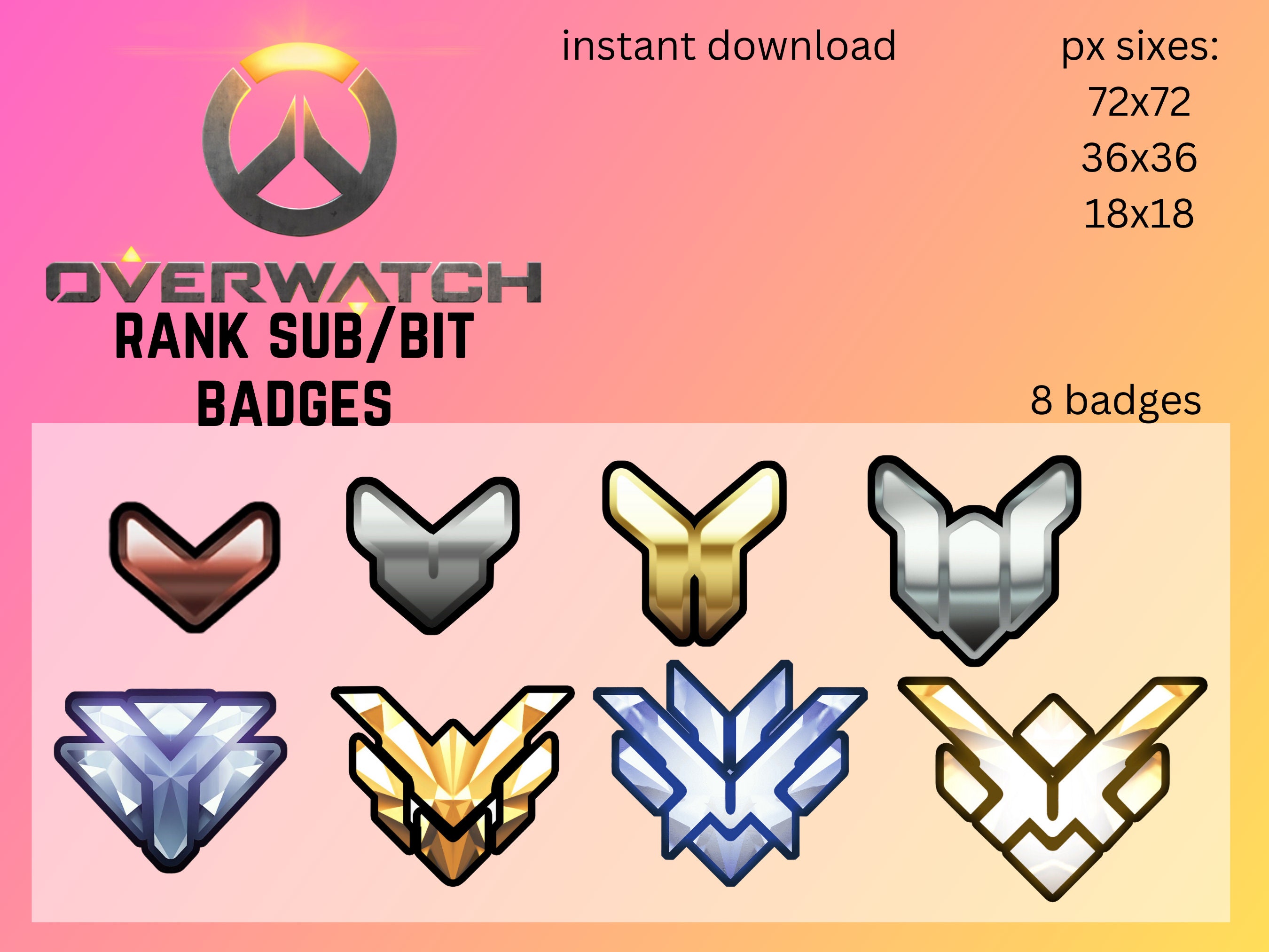 Twitch Sub Badges / Cheer Bit Badges Overwatch Ranks 