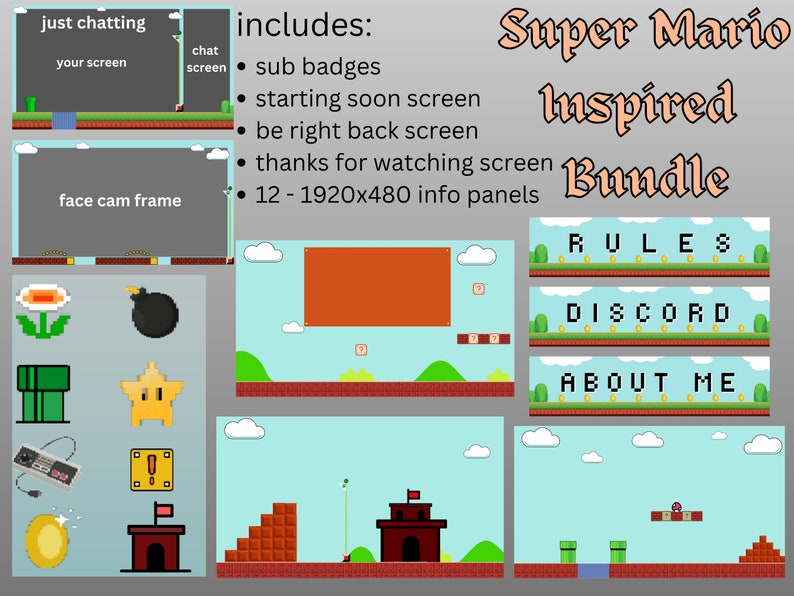 Super Mario Bro's Inspired Twitch/kick Starter Set - Etsy