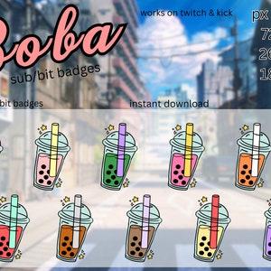 Adorables badges Boba Sub/Bit pour Twitch/Kick