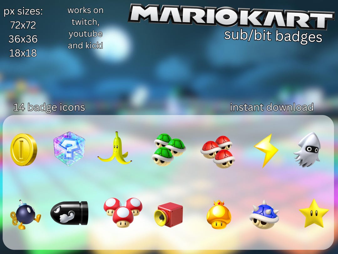 Mario Kart Sub/bit Badges for Twitch/youtube/kick! - Etsy
